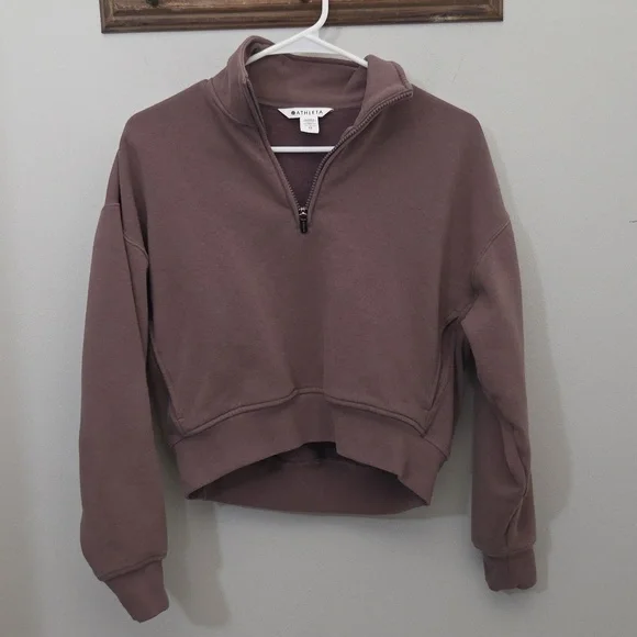 Athleta Forever Fleece Half Zip Sweatshirt XS Mauve EUC - Picture 2 of 6